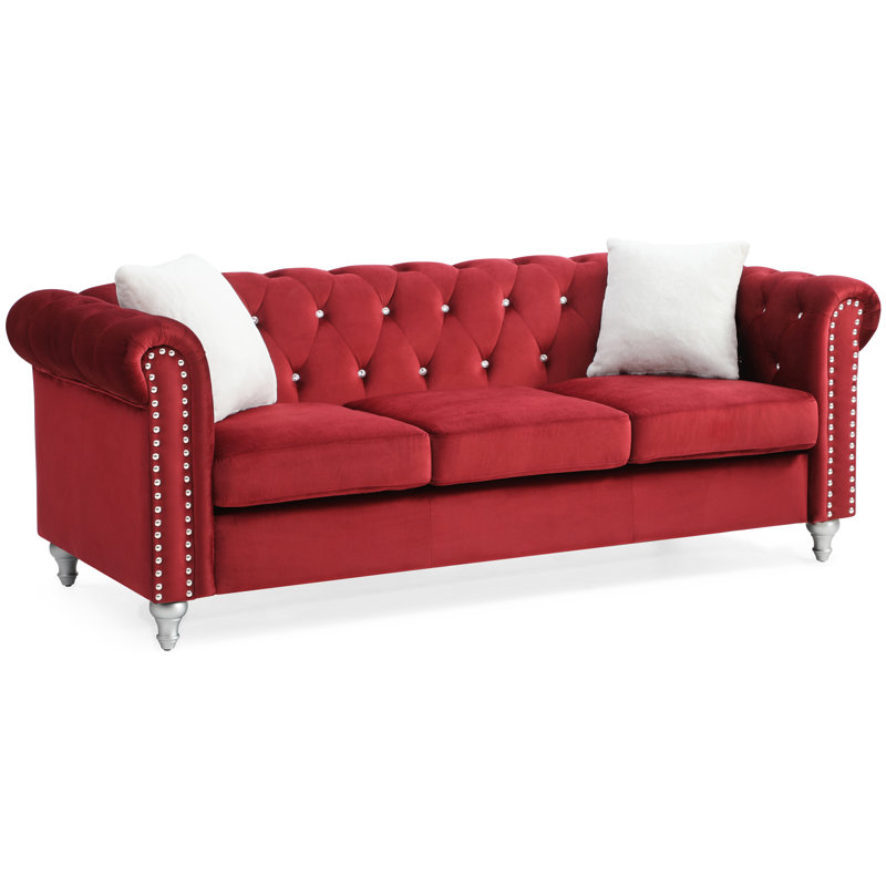 Julianne 82" Rolled Arm Chesterfield Sofa, Burgundy Microfiber/Microsuede
