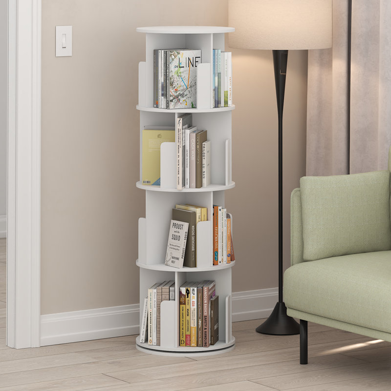 Daly 4-Tier Freestanding Rotating 360 Display Bookshelf, Bookcase, Storage Rack, White