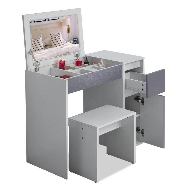 Nichol Dressing Table with Mirror, Grey
