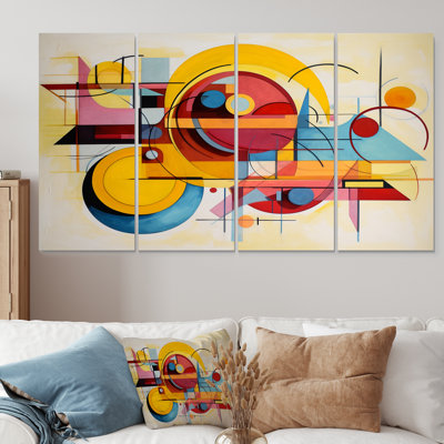 Coucher de soleil jaune délavé - ensemble d'art mural géométrique 4 pièces