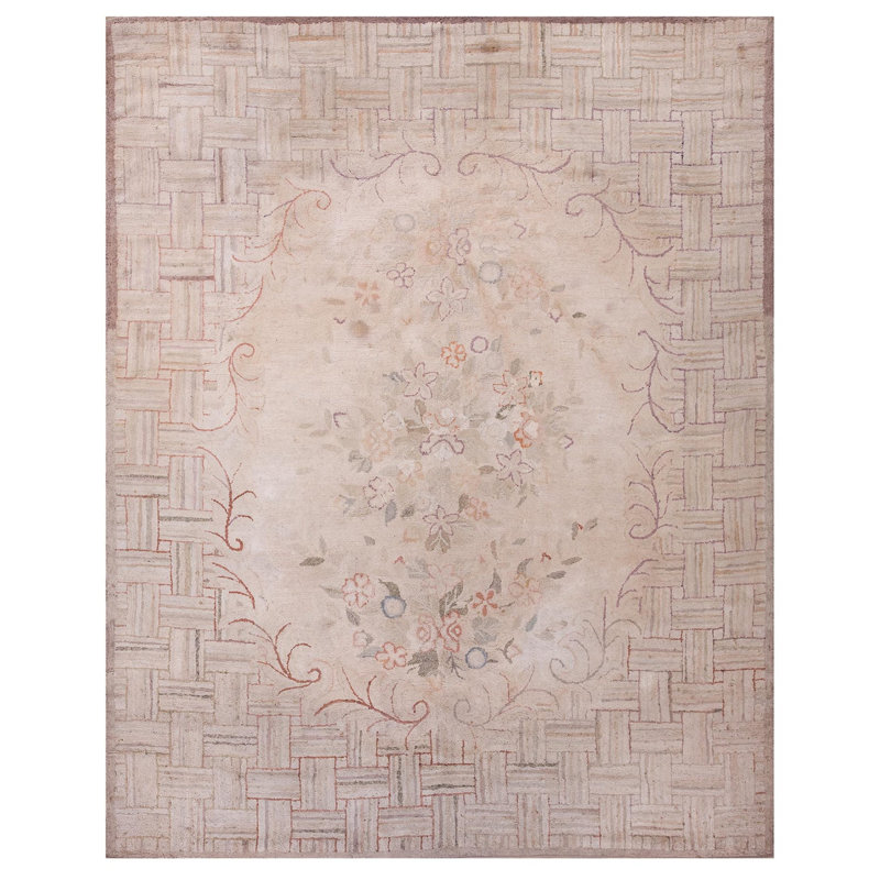 Tapis ivoire antique en laine crocheté taille ivoire des années 1920