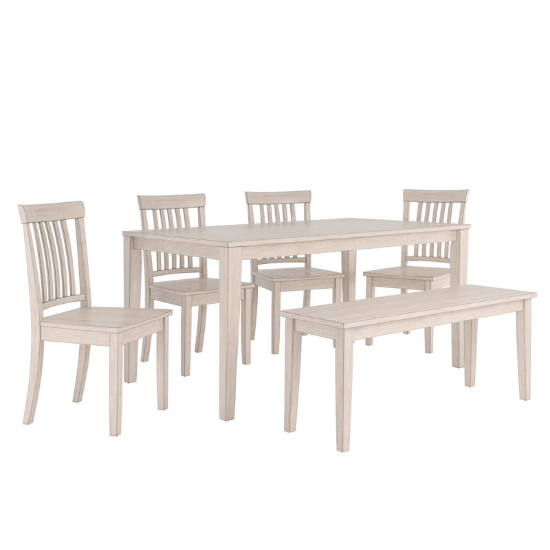 Ensemble de salle à manger à 4 pieds en bois massif Norita, Blanc antique