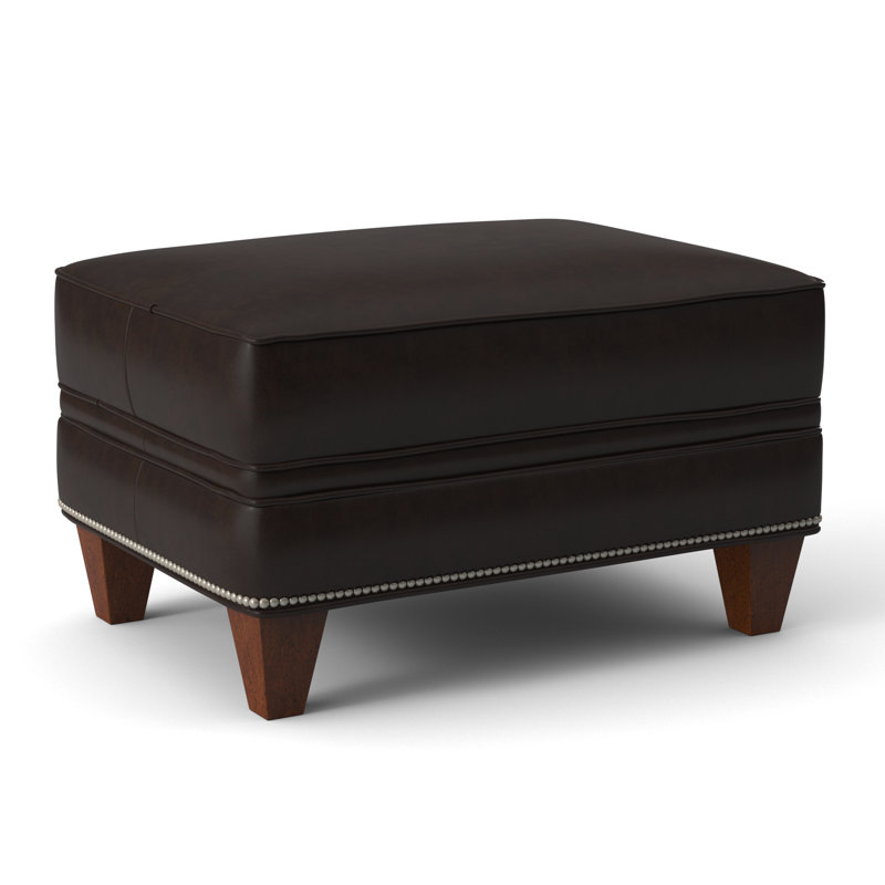 Taraval Ottoman, Aline Light Gray Stonewash Genuine Leather, New Classiques, Pewter