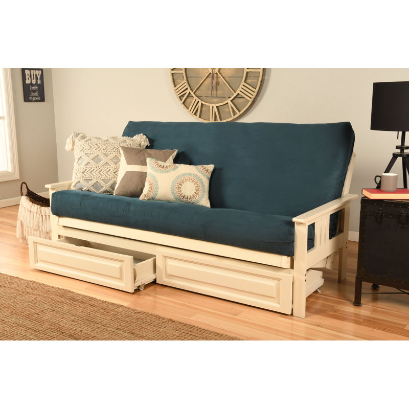 Ensemble de futon avec matelas et tiroir 79 po Stratford, Microsuède bleu, Barbade