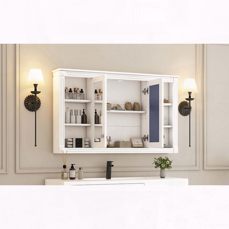 Armoire à miroir murale de 47 pouces avec tablette réglable et tablettes ouvertes