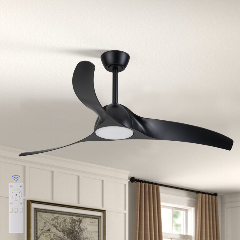 52in. 3-blades Woodgrain Finish Dimmable Changeable 3000k/4000k/5000k Led Ceiling Fan With Remote Control, Matte Black