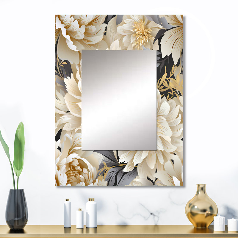 «Staebell Beige Tranquility Pivoines», motif floral - miroir unique floral, grand miroir mural Cottage, reproduction d'art en métal