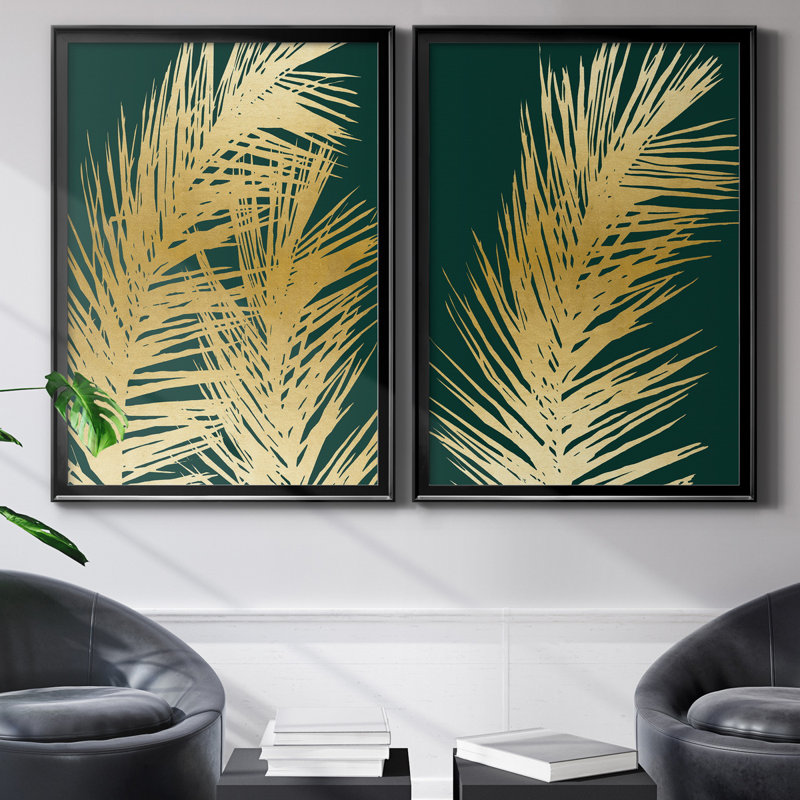 Emerald Palm I - ensemble de 2 reproductions d'art, Toile encadrée, H 22,5 po x l 61 po, Noir