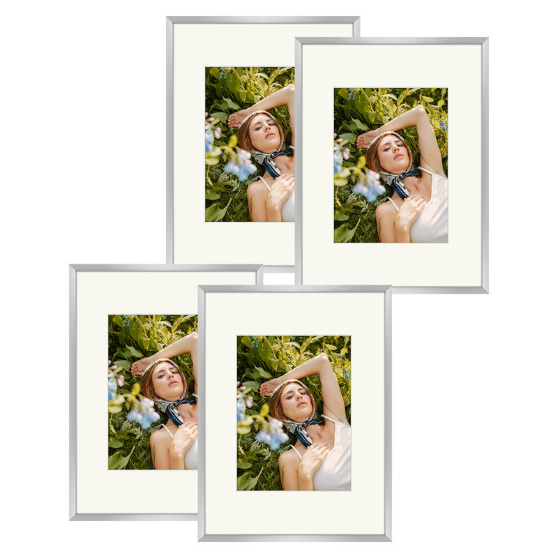 Cadre photo Drennon en métal, cadres photo ou plateau de table et fixation murale, Argent, 9 po x 12 po emmêlé à 6 po x 8 po