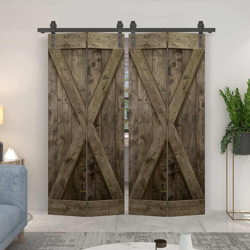 Porte de grange pliante pré-assemblée en bois avec quincaillerie coulissante, 60 po x 84 po, Espresso