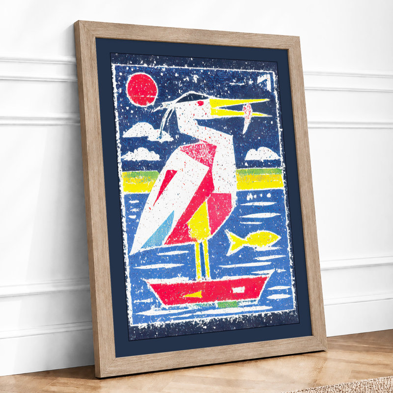Rocket on Blue Water Retro 1 Piece Single Picture Frame Wall Art, A4 - 29.7 x 21.0 cm, Oak