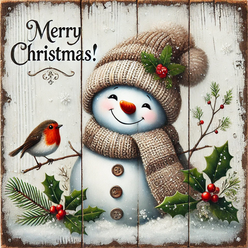 Impression sur toile Jolly Snowman and Robin - Holiday, H 30 po x l 30 po x P 1,5 po