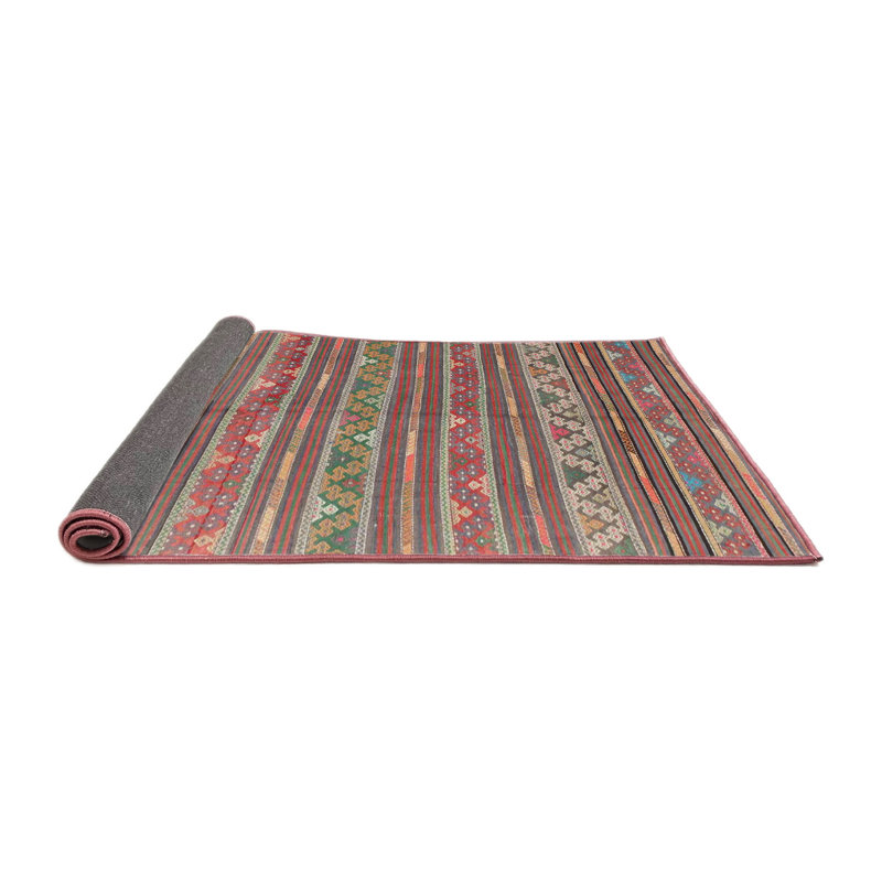 Tapis de zone rouge/vert contemporaine, Rond 5 pi
