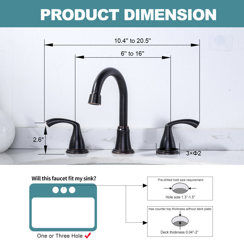 Widespread 2-handle Bathroom Faucet with Drain Assembly, Oil Rubbed Bronze