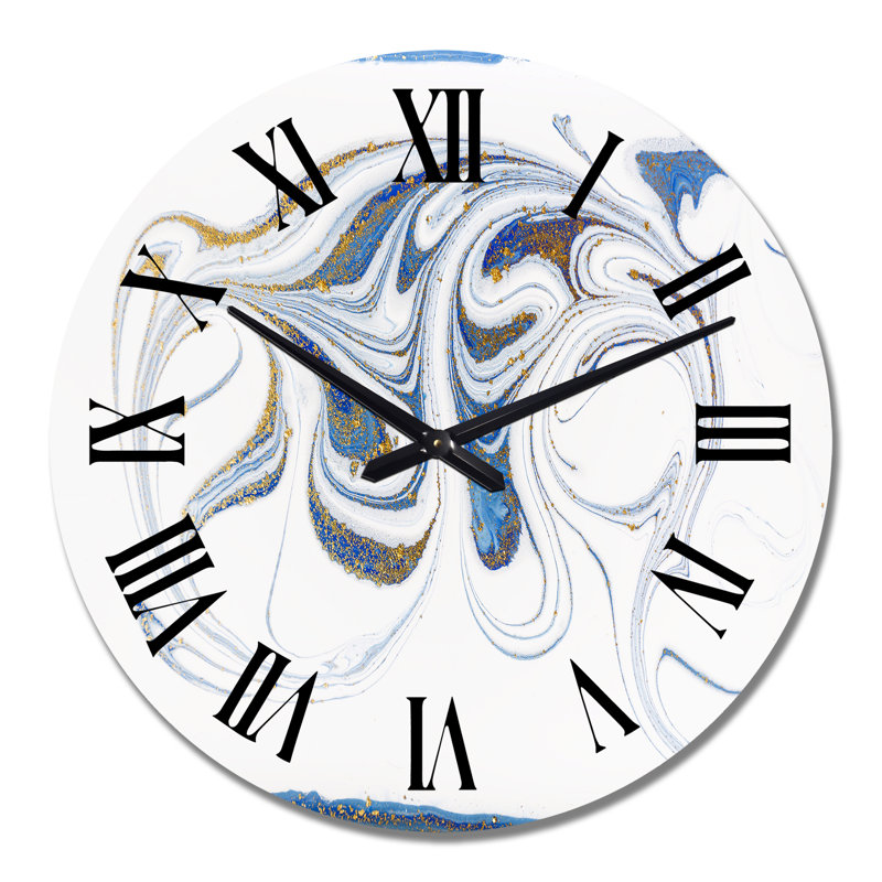 Horloge murale moderne blanc, bleu et doré, Moyen