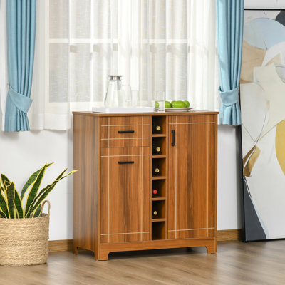 Armoire à vin 6 bouteilles - Buffet avec support et tiroir en verre, support brun 1 finition