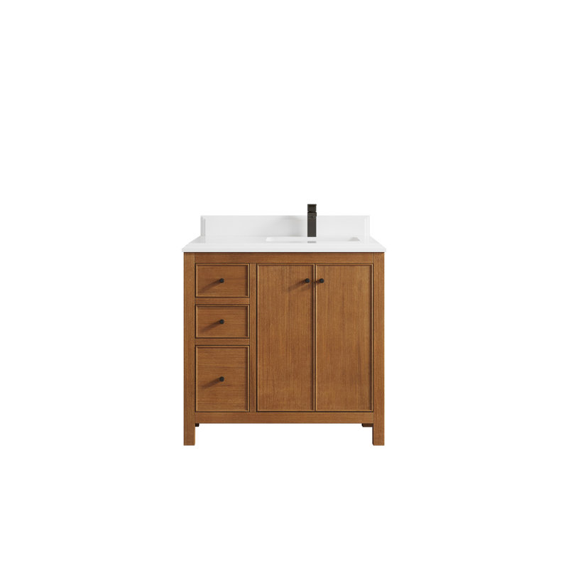 Meuble-lavabo simple 36 po avec plateau en quartz Cleven, Blanc