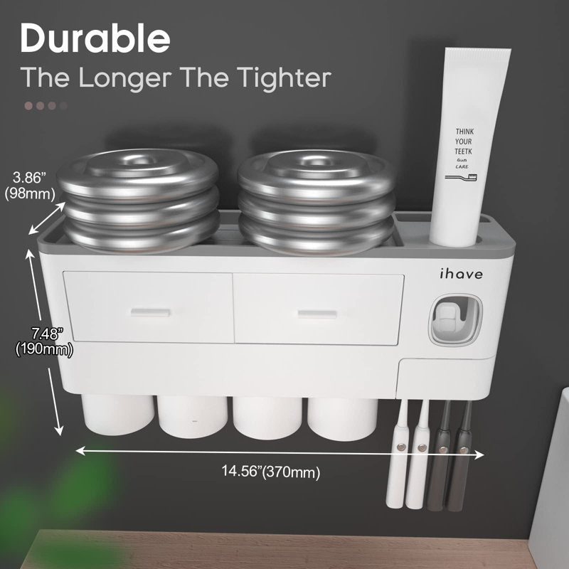 Porte-brosses à dents pour salle de bain, porte-brosses à dents 4 tasses fixé au mur avec distributeur de dentifrice, Blanc