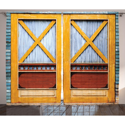 Rustic Authentic Lumber Door of Urban House in Town Classic Featured Nostalgic Gate Print Graphic Print & Text Semi-Sheer Rod Pocket Curtain Panels -  East Urban Home, EABN8226 39455083