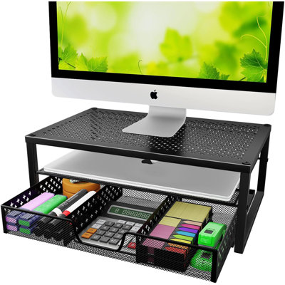 Simple Trending-Metal Monitor Stand Riser And Computer Desk Organizer With Drawer For Laptop Computer Imac (Black)