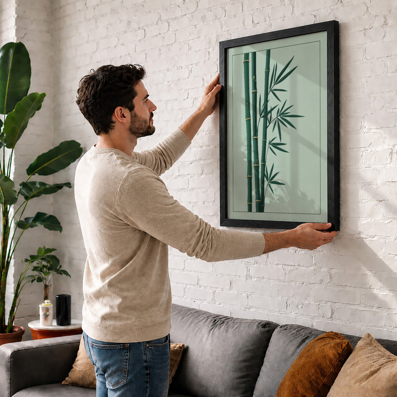 Bamboo Study Japandi - Framed Print, Oak, A4 - 29.7 x 21.0 cm