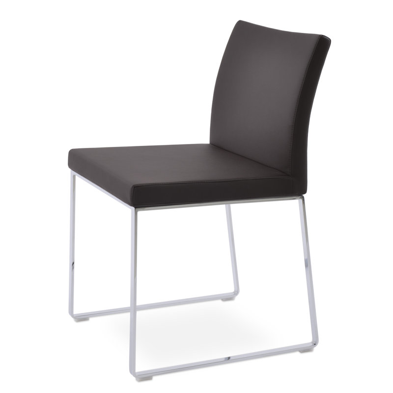 Aria Metal Upholstered Back Dining Chair, Brown PPM Leatherette, Chrome