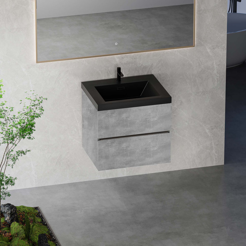 Meuble-lavabo flottant avec lavabo, meuble-lavabo mural moderne avec lavabos en quartz et tiroirs à fermeture en douceur
