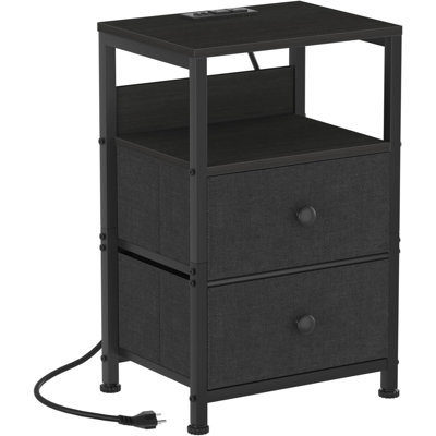 Nightstand With Charging Station & Usb Ports, End Table With Fabric Drawers Storage Shelf, Sofa Bed Side Table Night Stand For Bedroom Living Room