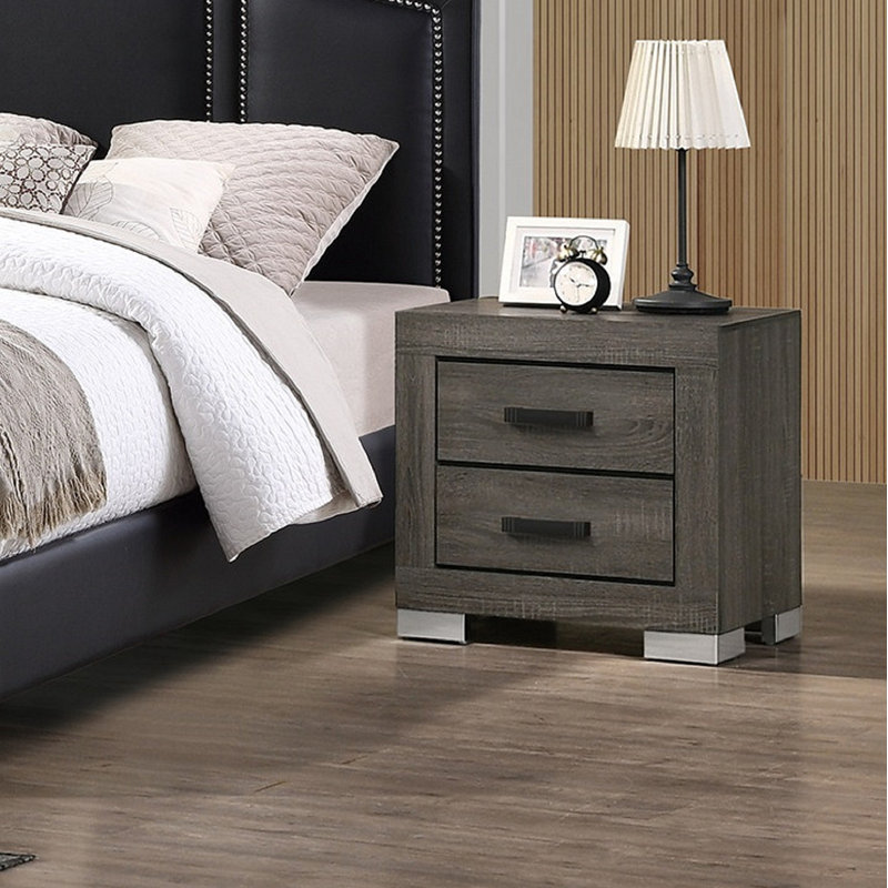 Table de chevet en bois 22 po avec 2 tiroirs Semih, gris foncé