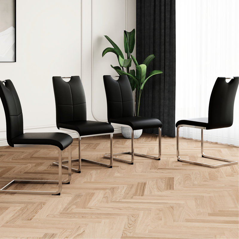 Chaise de salle à manger Ambernique, 4, Noir, noir, noir, noir, Argent argent