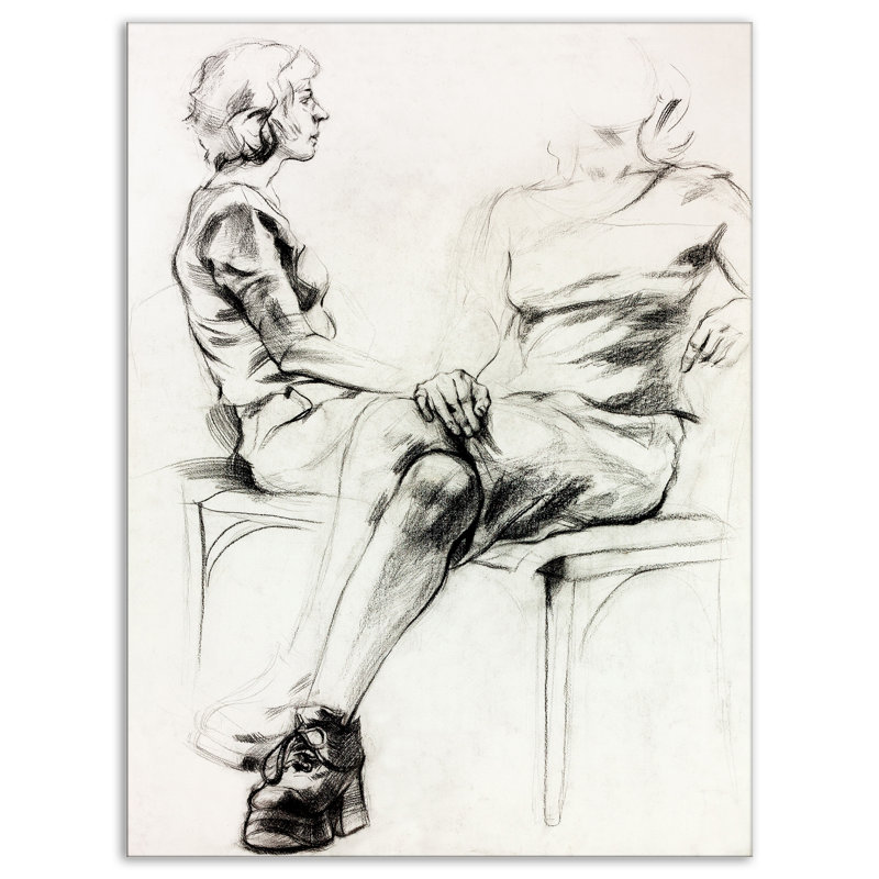 Femme croquis-impression d’art graphique sur toile tendue, H 20 po x l 12 po x P 1po