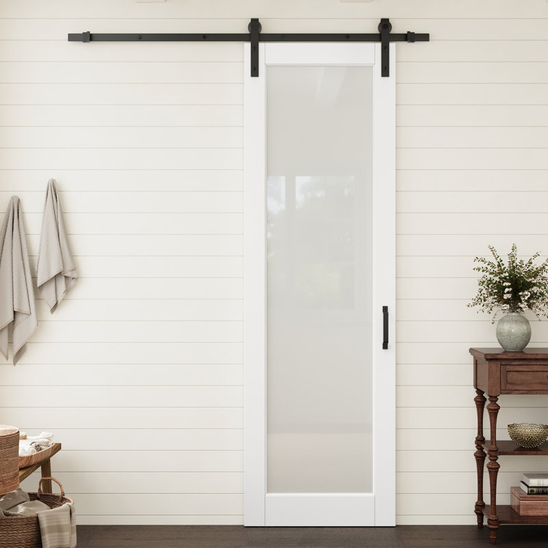 Porte vitrée pleine hauteur 30 po x 96 po avec quincaillerie noire pour porte de grange, idéale pour un garde-manger ou une chambre.