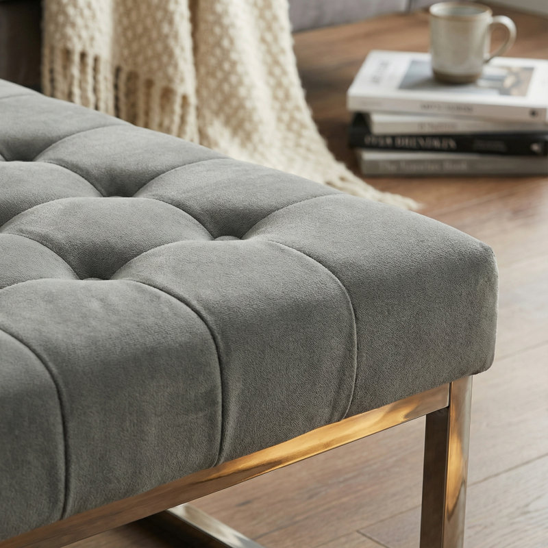 Kibwe Velvet Ottoman, Gray, Polished Chrome