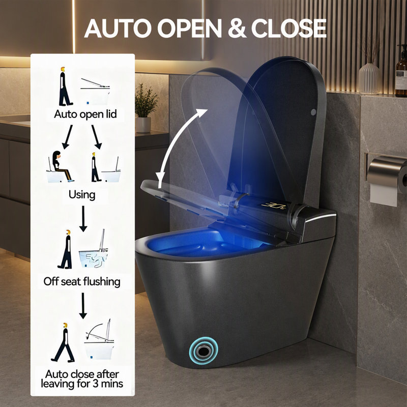 Toilette intelligente une pièce avec bidet, siège à fermeture automatique, sécheuse et eau chaude