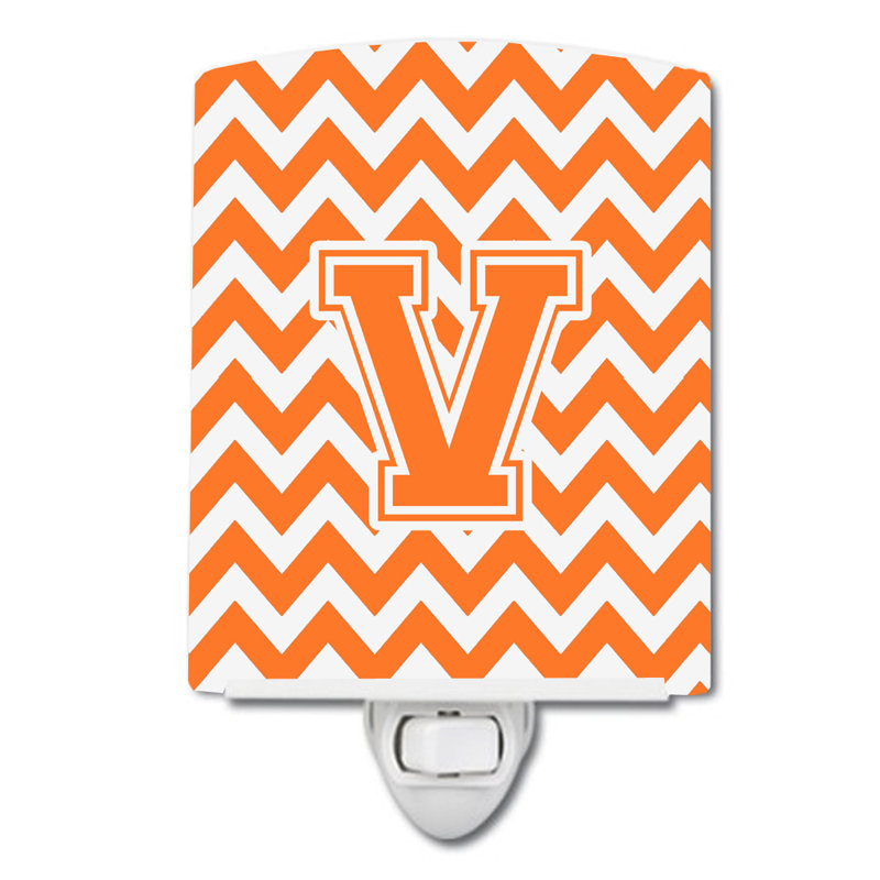 Éclairage de nuit en céramique chevron, Orange, blanc, V