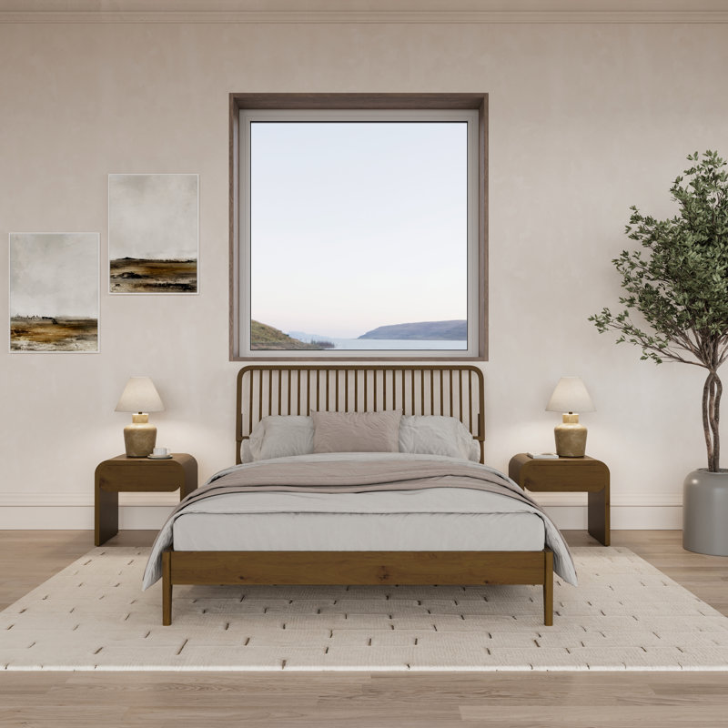 William King Solid Wood Spindle Headboard Bed Frame, Walnut