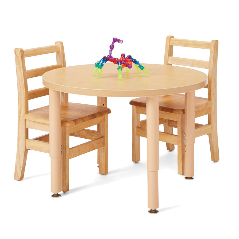 Adjustable Height Natural Wood Round Kids Table