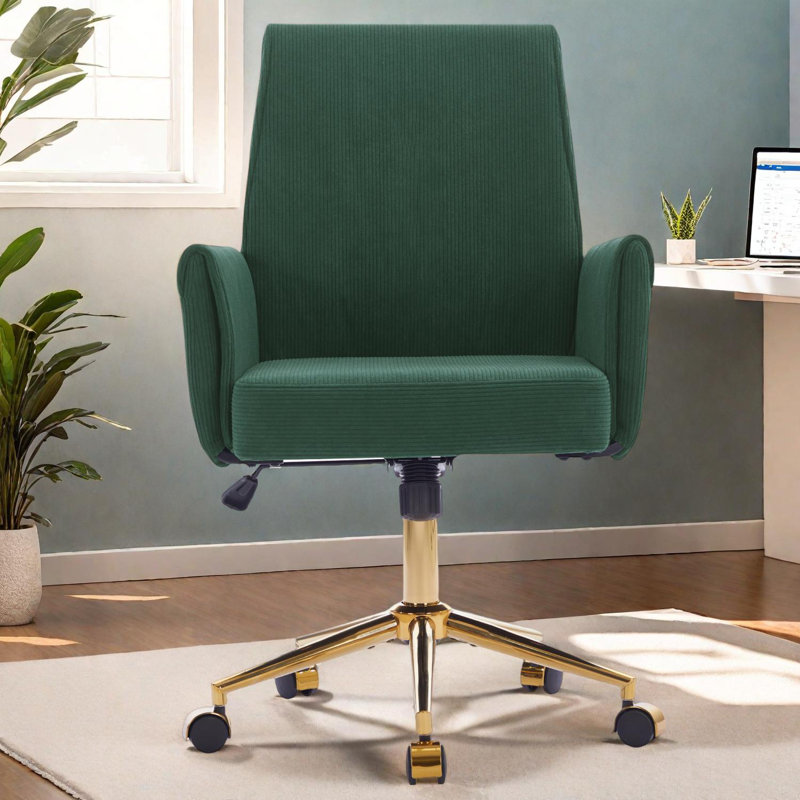 Chaise de bureau relevable à dossier moyen avec tissu rayé et conception ergonomique, Vert