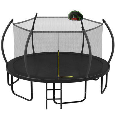 16FT Trampoline With Basketball Hoop For Kids And Adults, Round Outdoor Trampoline With Enclosure Net & Curved Poles & Ladder