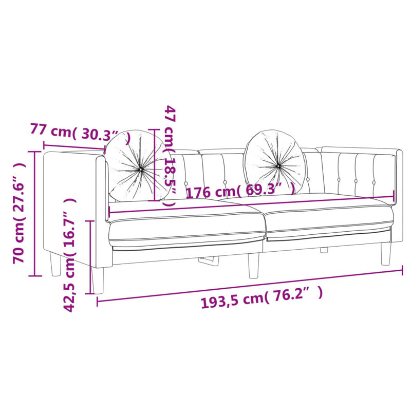 Ensemble de canapé avec coussins 2 pièces Mercer41, Gris foncé