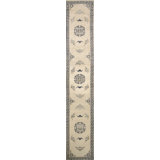 Antique Cream Color Wool Pile Oriental Motif Mongolian Runner Hallway Rug