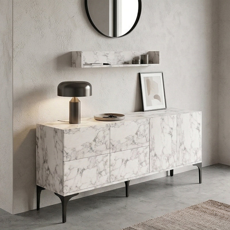 Console mince à finition marbrée 71 po Verona, Carrara Marble