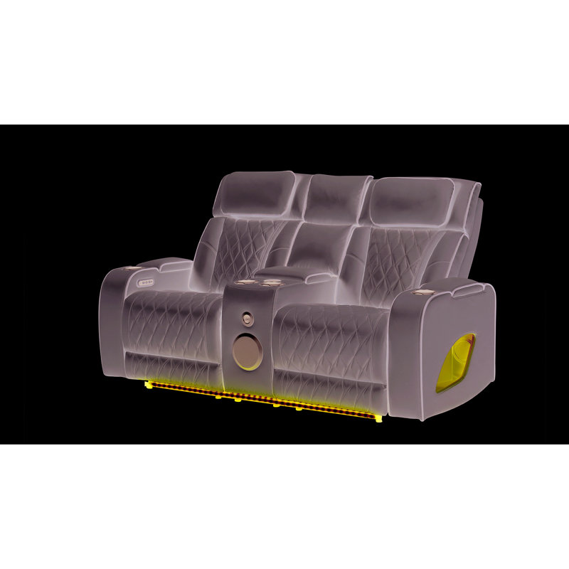 Confort - Centrique avec fonction de massage, haut-parleurs intégrés et porte-gobelets à console centrale, revêtement en similicuir gris élégant, inclinable électrique, rangement des accoudoirs cachés