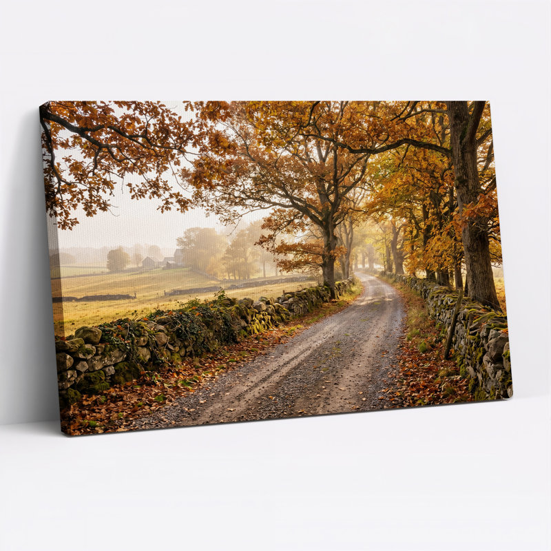 " Autumn Country Road With Stone Walls " Painting, 24"H x 36"W