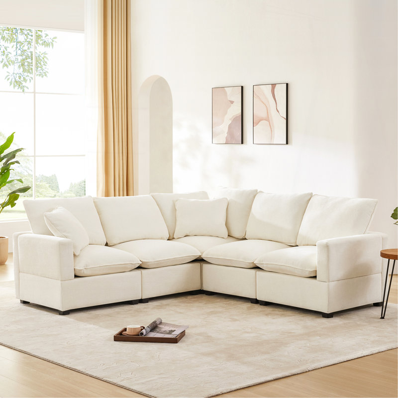 Canapé modulaire en forme de L 86 * 86 ", Chenille blanche