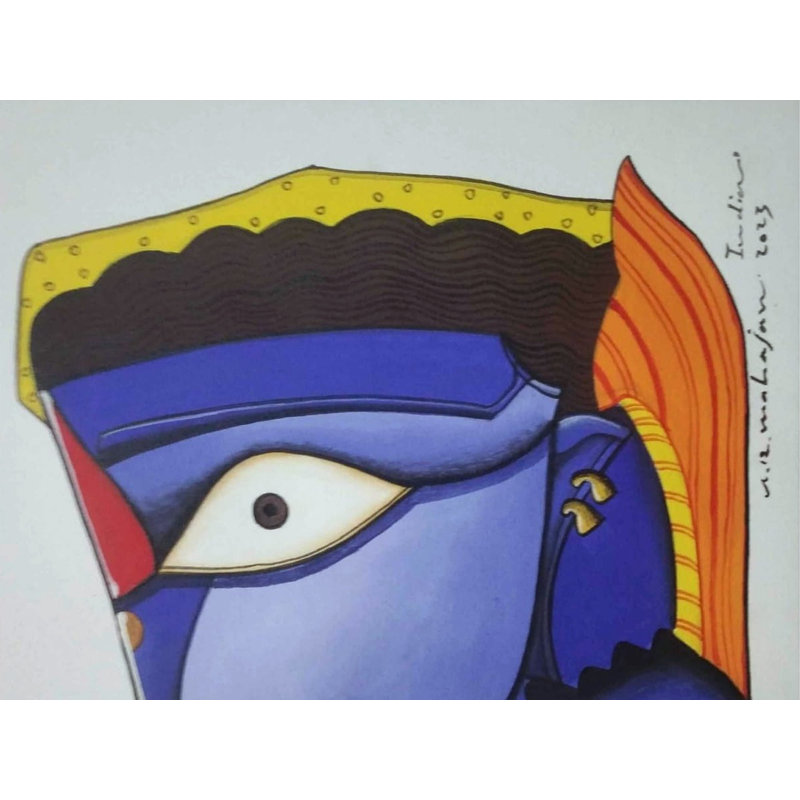 Déesse Durga Face | Acrylique sur papier | Par Arvind Mahajan