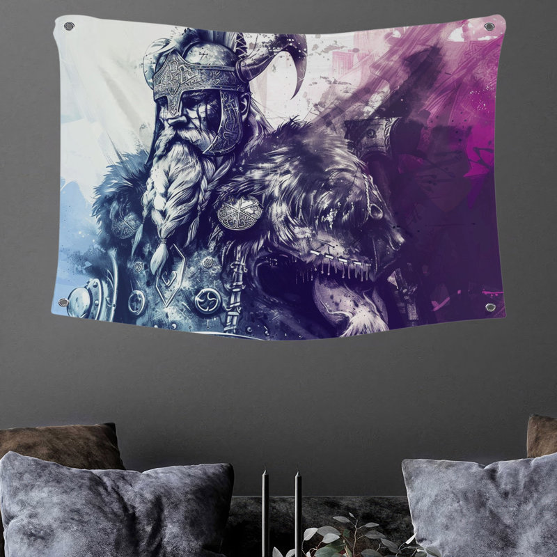 Viking Warrior Wall Tapestry -  Mythology Wall Decor, 88" H x 104" W