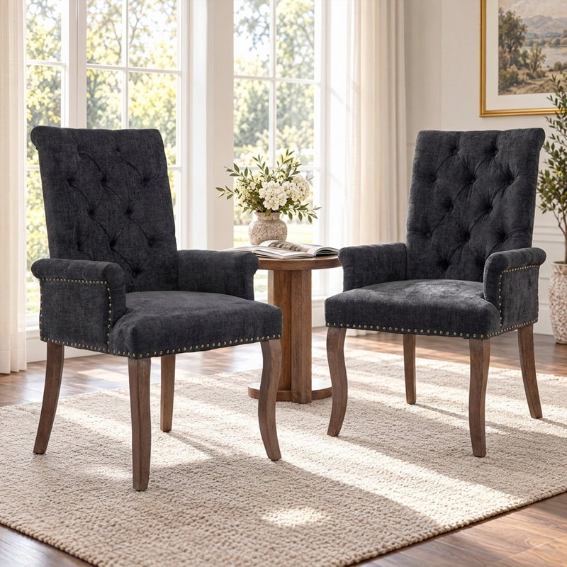 Chaise de salle à manger rembourrée en chenille Modern, Noir