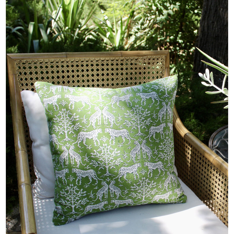 Sunbrella® Outdoor Throw Pillow, Kiwi Green/Green/White, Square, 20" H x 20" W