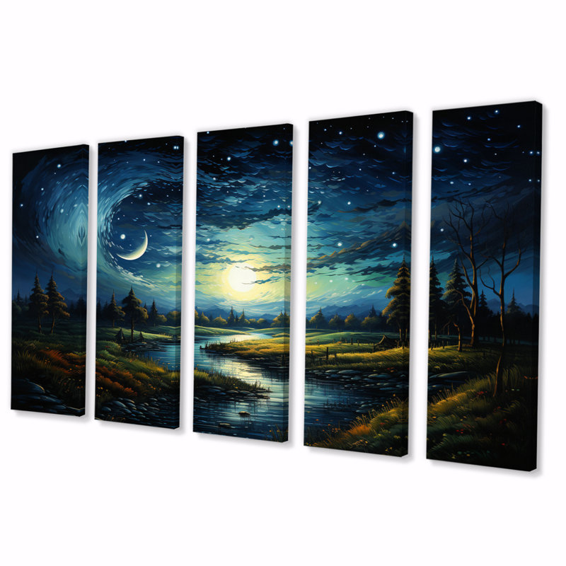 Chef-d'œuvre nuit étoilée par Vincent - 5 pièces sur toile tendue